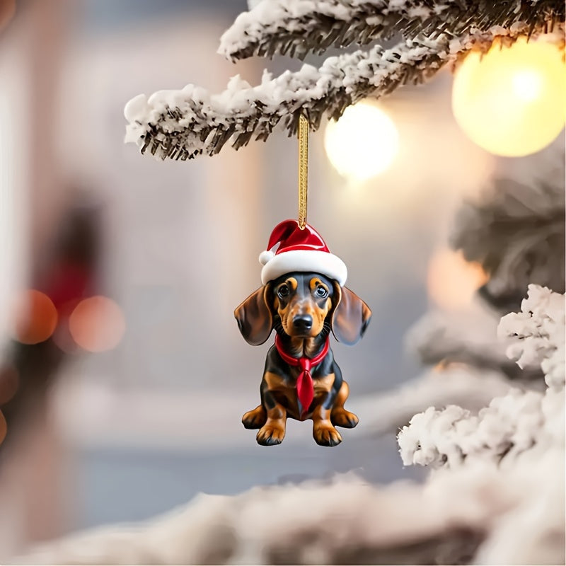 5pcs Classic Acrylic Adorable Dachshund Puppies with Christmas Hats