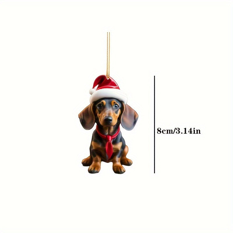 5pcs Classic Acrylic Adorable Dachshund Puppies with Christmas Hats