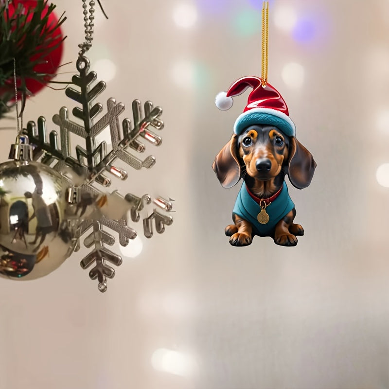 5pcs Classic Acrylic Adorable Dachshund Puppies with Christmas Hats