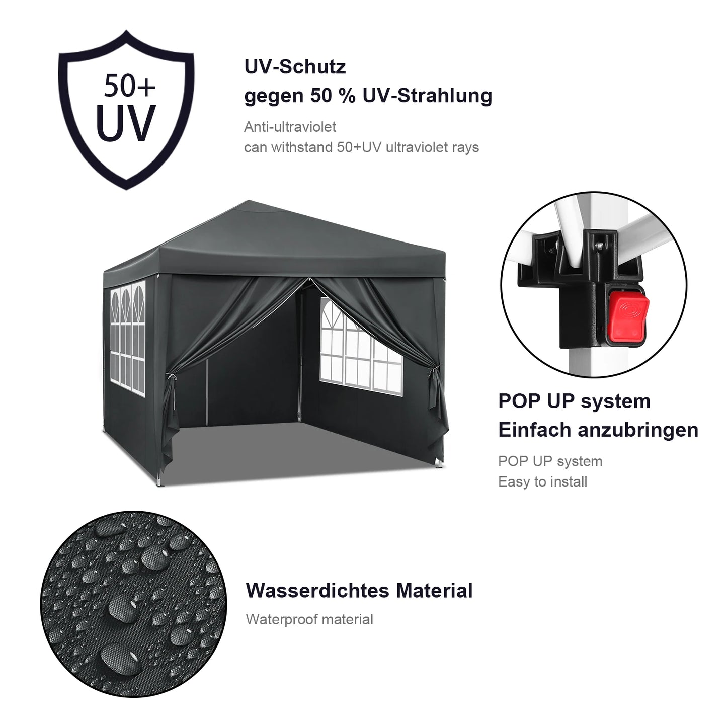 Foldable 3x3m Canopy Tent – Waterproof UV Sun Protection with Carry Bag!