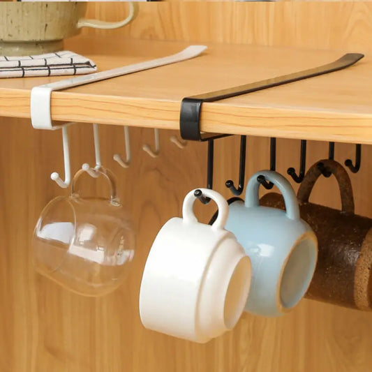 Space-Saving Storage Rack with 6 Hooks