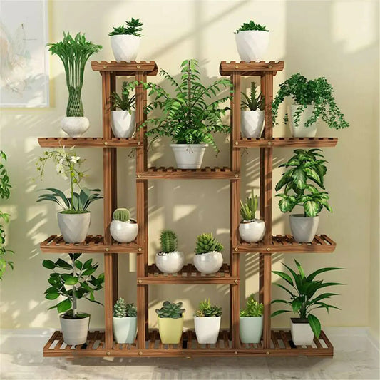 Multi-Tier Plant Stand – 46in Wood Flower Rack with 16 Shelves for Indoor/Outdoor Display