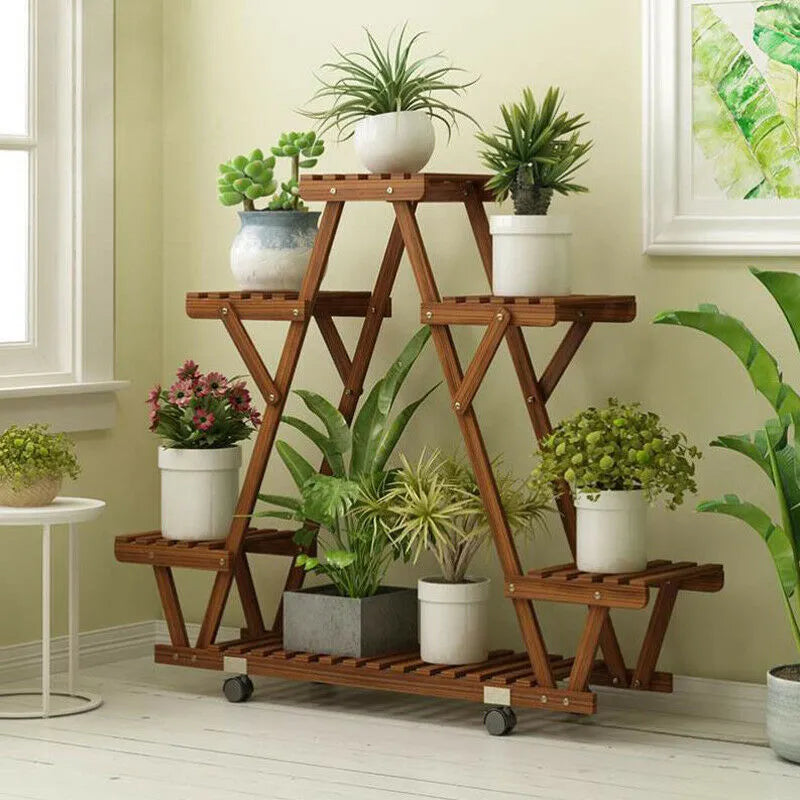 Triangular Plant Shelf with Wheels for Easy Mobility