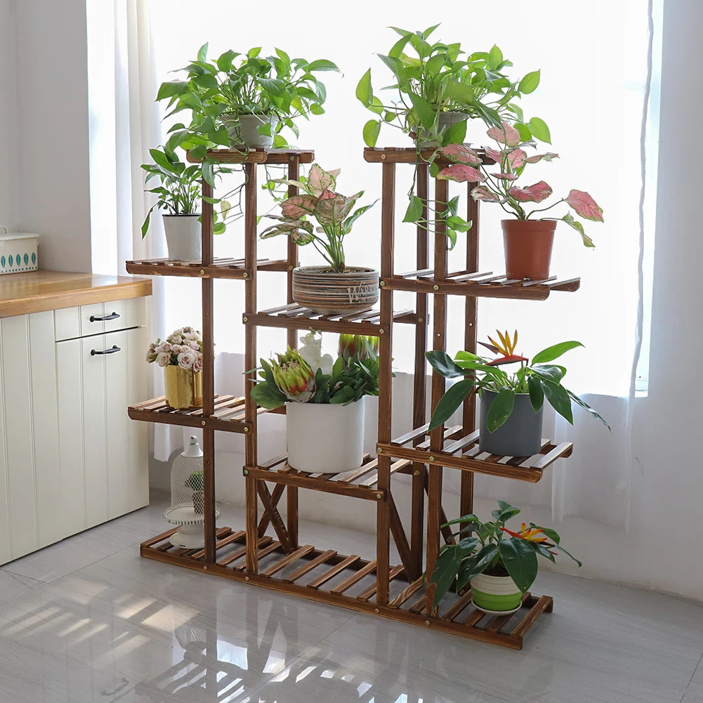 Multi-Tier Plant Stand – 46in Wood Flower Rack with 16 Shelves for Indoor/Outdoor Display