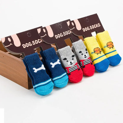 4pcs Warm Puppy Dog Shoes - Soft Pet Knits Socks