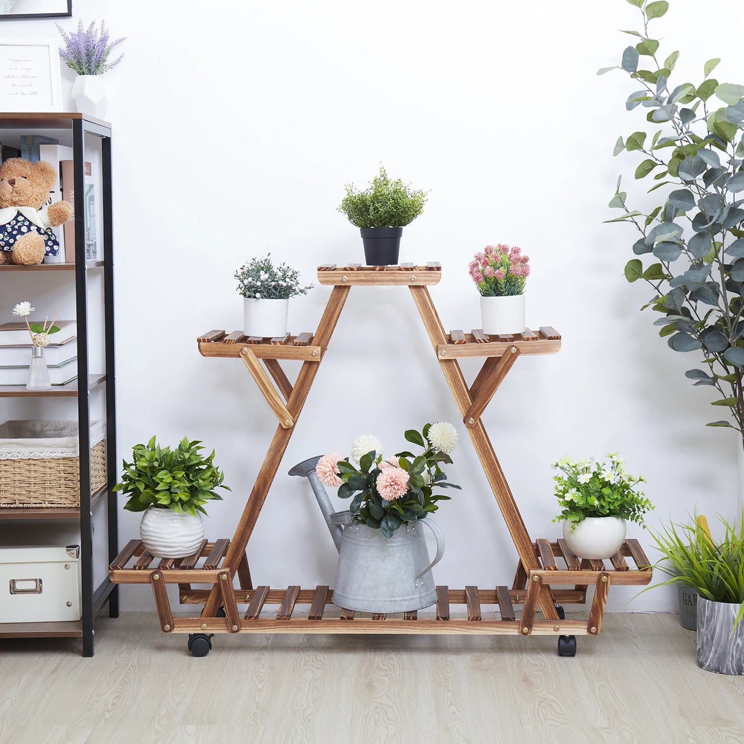 Triangular Plant Shelf with Wheels for Easy Mobility