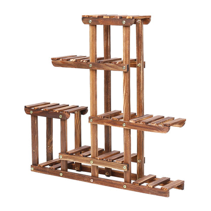 Multi-Tier Pine Wood Plant Stand with 6 Tiers for Indoor & Outdoor Use