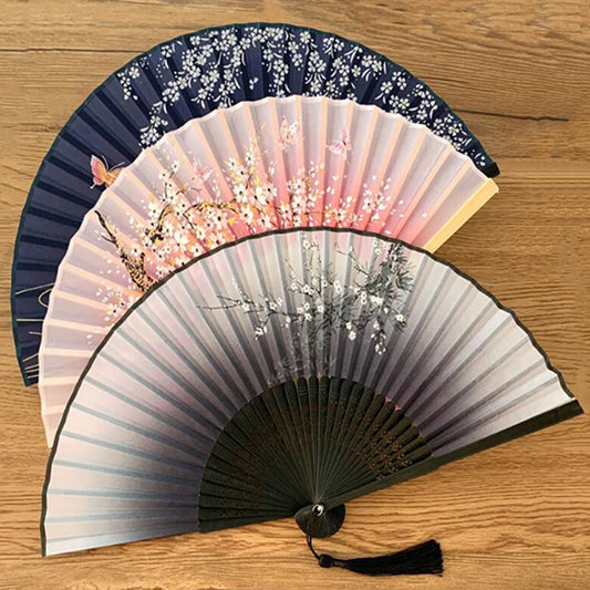 Vintage Silk Folding Fan Oriental Theme