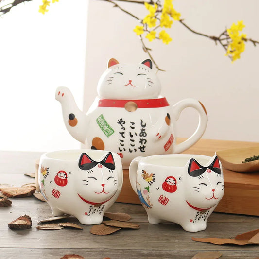 Cute Japanese Lucky Cat Porcelain Tea Set