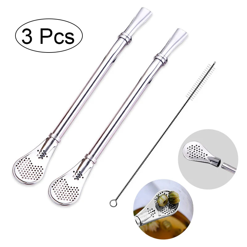 2-Piece Detachable Stainless Steel Bombilla Straw – Reusable Filter Spoon for Yerba Mate and Tea!