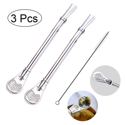 2-Piece Detachable Stainless Steel Bombilla Straw – Reusable Filter Spoon for Yerba Mate and Tea!