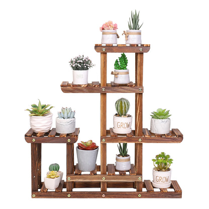 Multi-Tier Pine Wood Plant Stand with 6 Tiers for Indoor & Outdoor Use