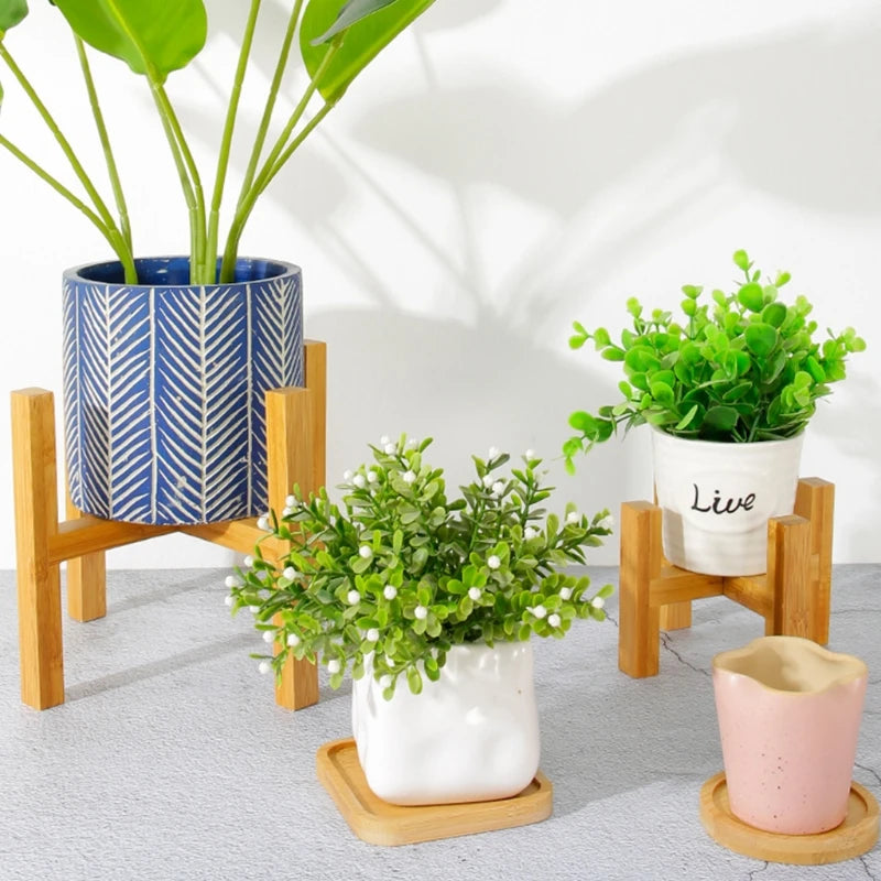 Wooden Four-Legged Plant Stand – Elegant Display Shelf for Flower Pots, Perfect for Home and Garden Decor