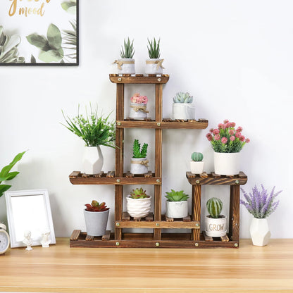 Multi-Tier Pine Wood Plant Stand with 6 Tiers for Indoor & Outdoor Use