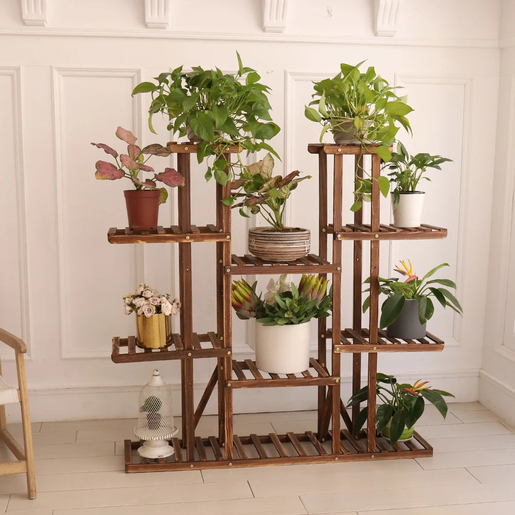 Multi-Tier Plant Stand – 46in Wood Flower Rack with 16 Shelves for Indoor/Outdoor Display