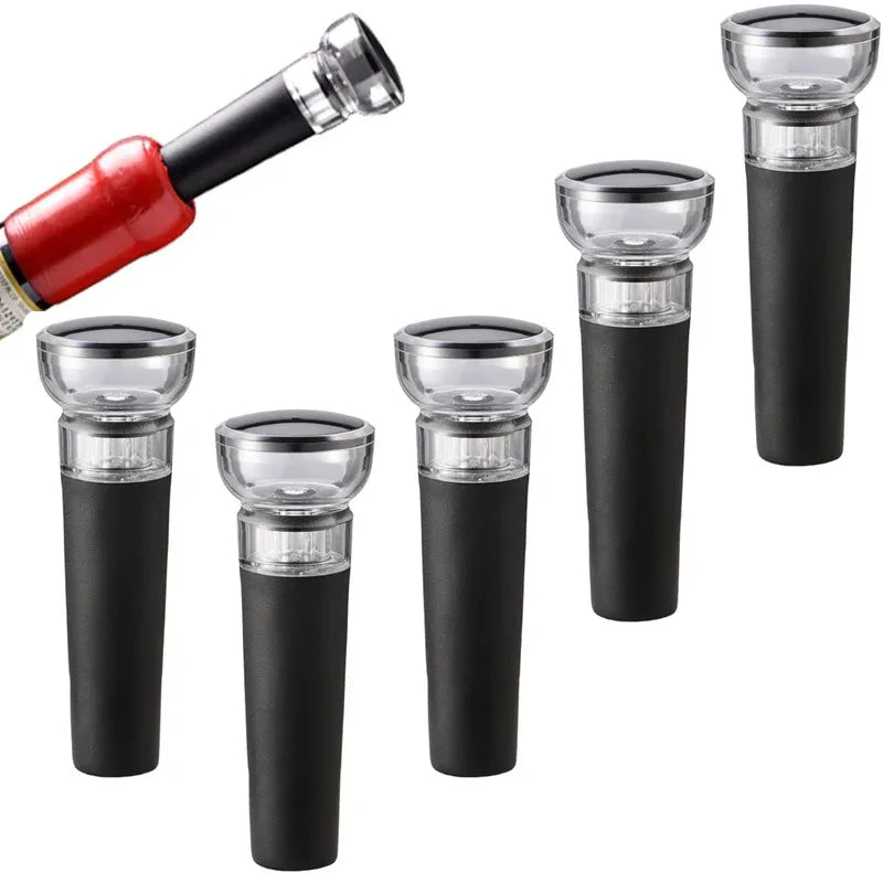 5PC Black Vacuum Pump Bottle Stoppers – Reusable Airtight Sealers for Wine, Beer, and Soda