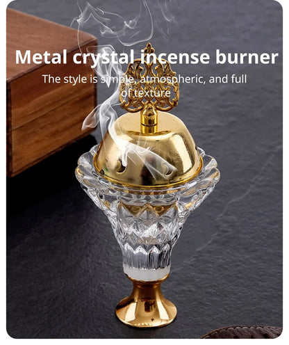 Metal Crystal Incense Burner with Agate Texture