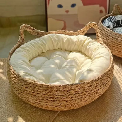 Handmade Rattan Woven Cat Bad