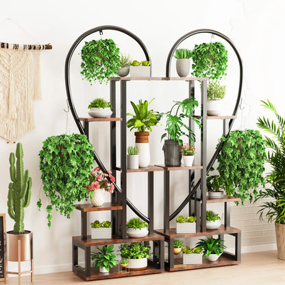 6-Tier Metal Plant Stand – Creative Half Heart Ladder Shelf for Indoor Plants, Black