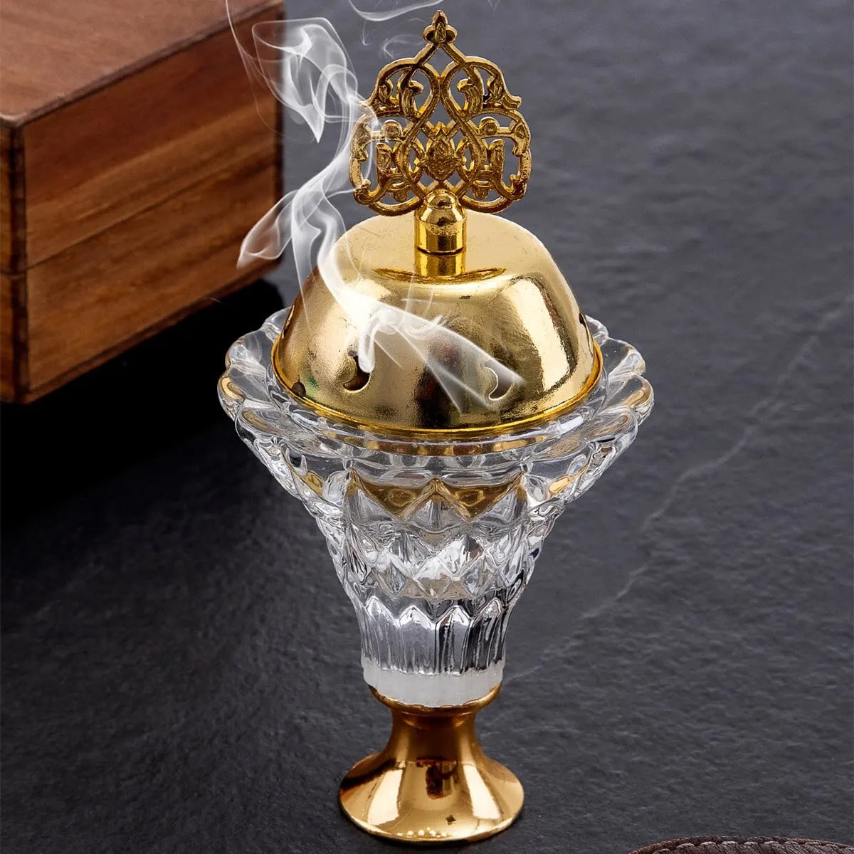 Metal Crystal Incense Burner with Agate Texture