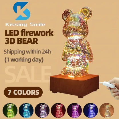 Cute LED Night Light - 3D Firework Bear Projection Lamp