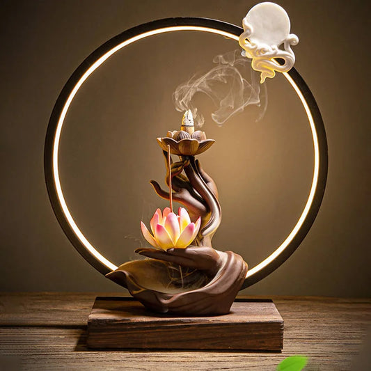 Dragon and Lotus Shape Waterfall Incense Burner