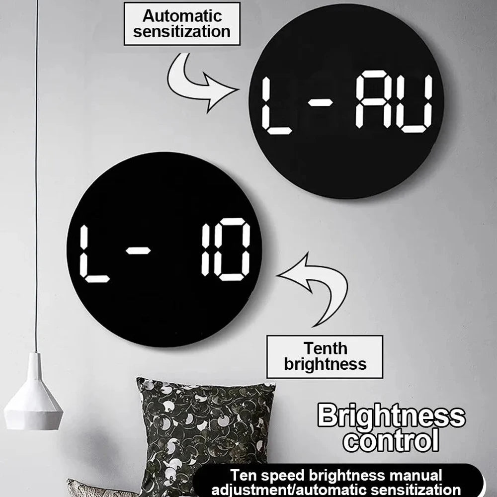 Silent LED Wall Clock with Temperature and Calendar