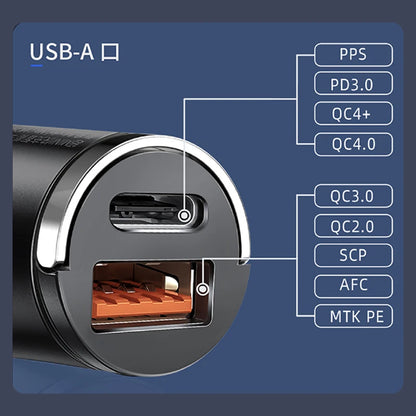 100W Mini Car Charger USB-A + Type-C