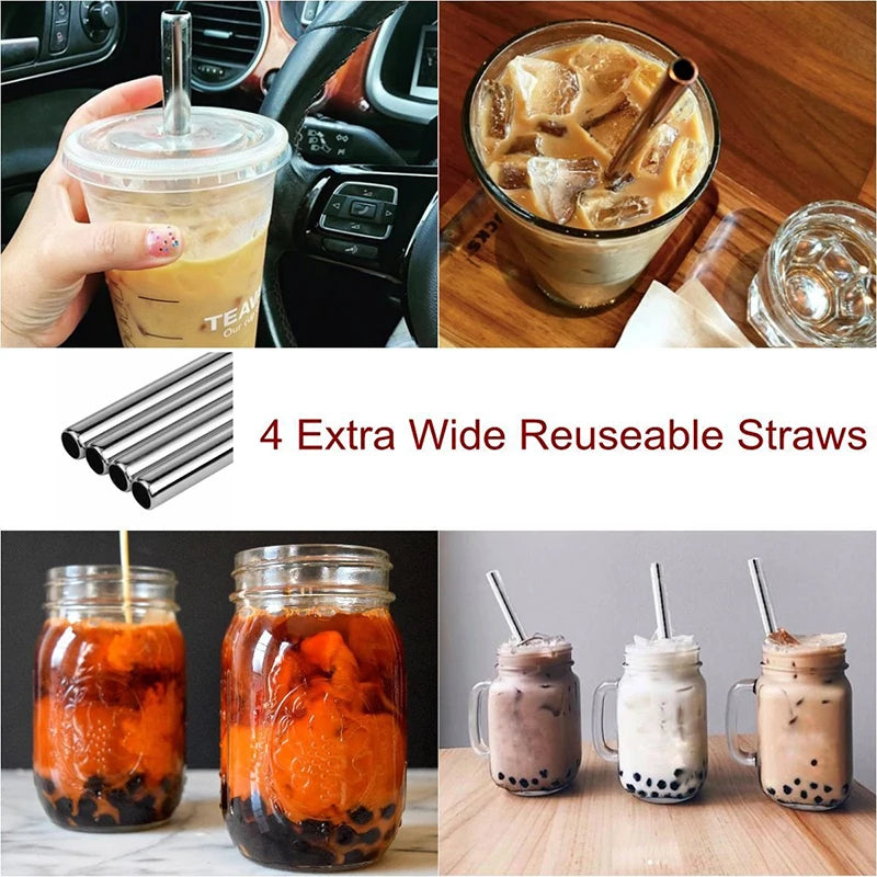 Extra Wide Stainless Steel Boba Straws Set