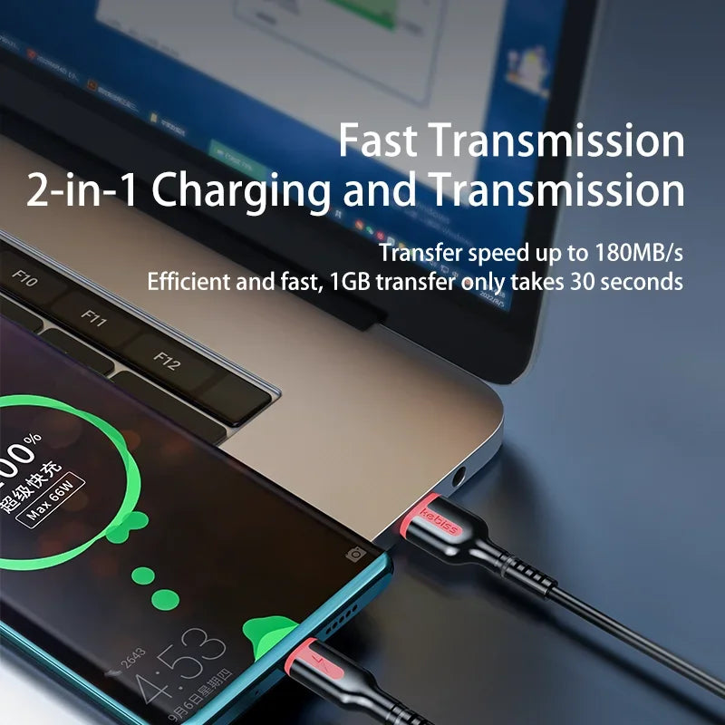 3 in 1 66W 6A Fast Charging USB Cable