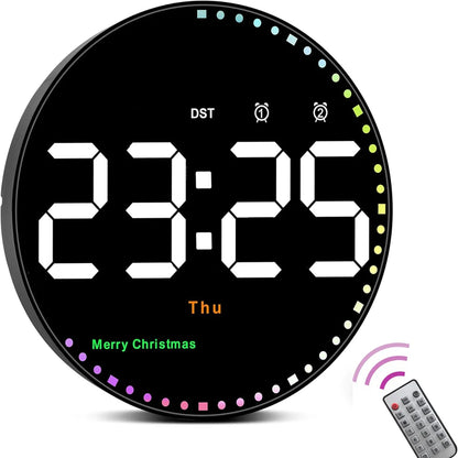 Silent LED Wall Clock with Temperature and Calendar