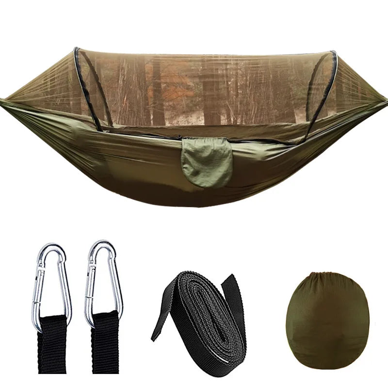 Automatic Quick-Opening Hammock with Mosquito Net – Outdoor Camping Swing, Anti-Rollover Design, 260x140 cm!