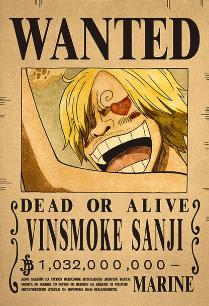 Anime One Piece  Wanted Posters Figures Vintage