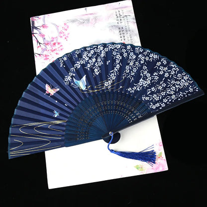 Vintage Silk Folding Fan Oriental Theme