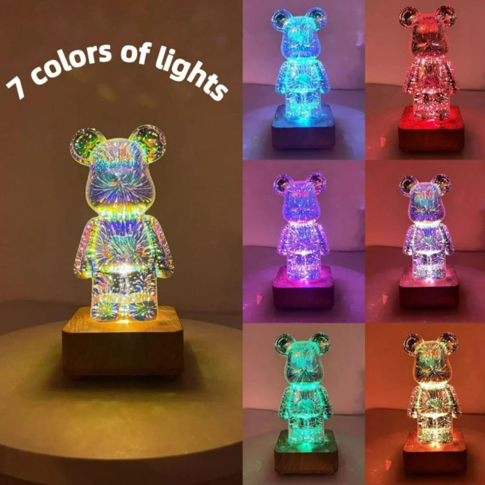 Cute LED Night Light - 3D Firework Bear Projection Lamp