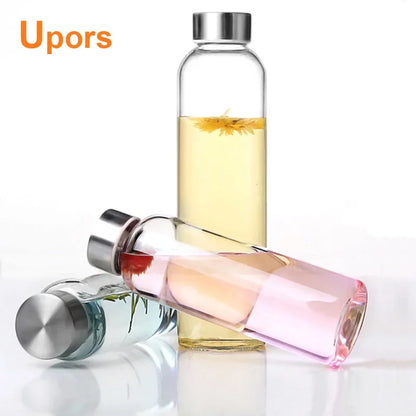 360ml/550ml Portable Transparent Glass Water Bottle with Strainer