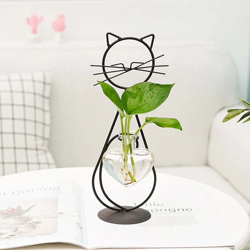 Hydroponic Glass Vase With Cute Metal Holder