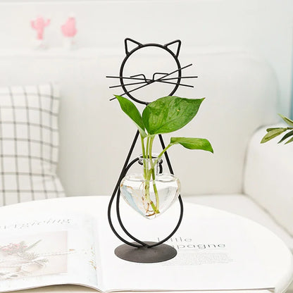 Hydroponic Glass Vase With Cute Metal Holder