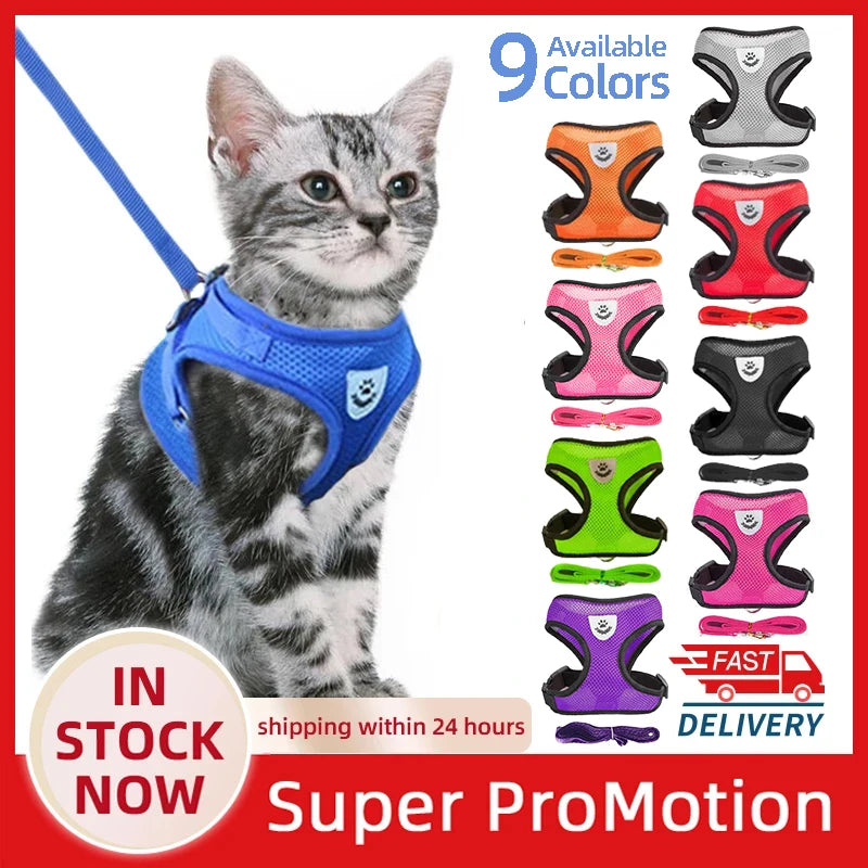 Adjustable Reflective Cat Harness with Leash