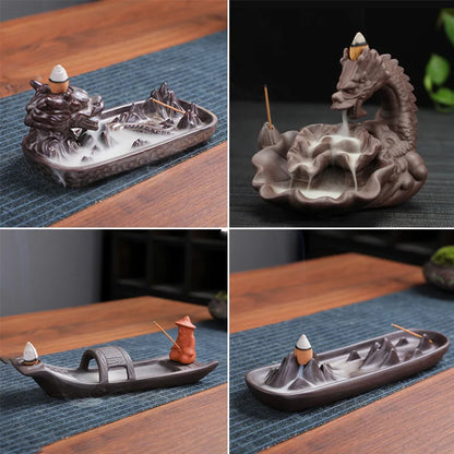 Dragon and Lotus Shape Waterfall Incense Burner