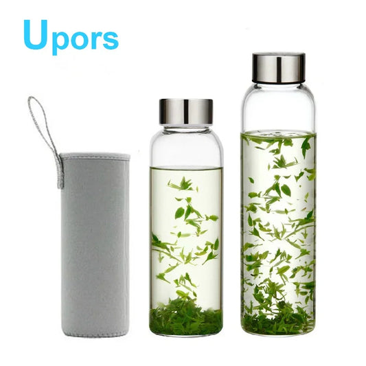 360ml/550ml Portable Transparent Glass Water Bottle with Strainer