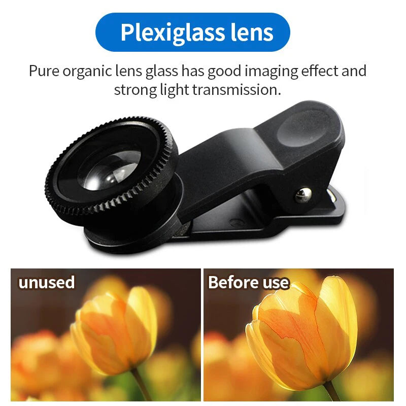 3in1 Fisheye Micro Camera Lens with Clip for Smartphone