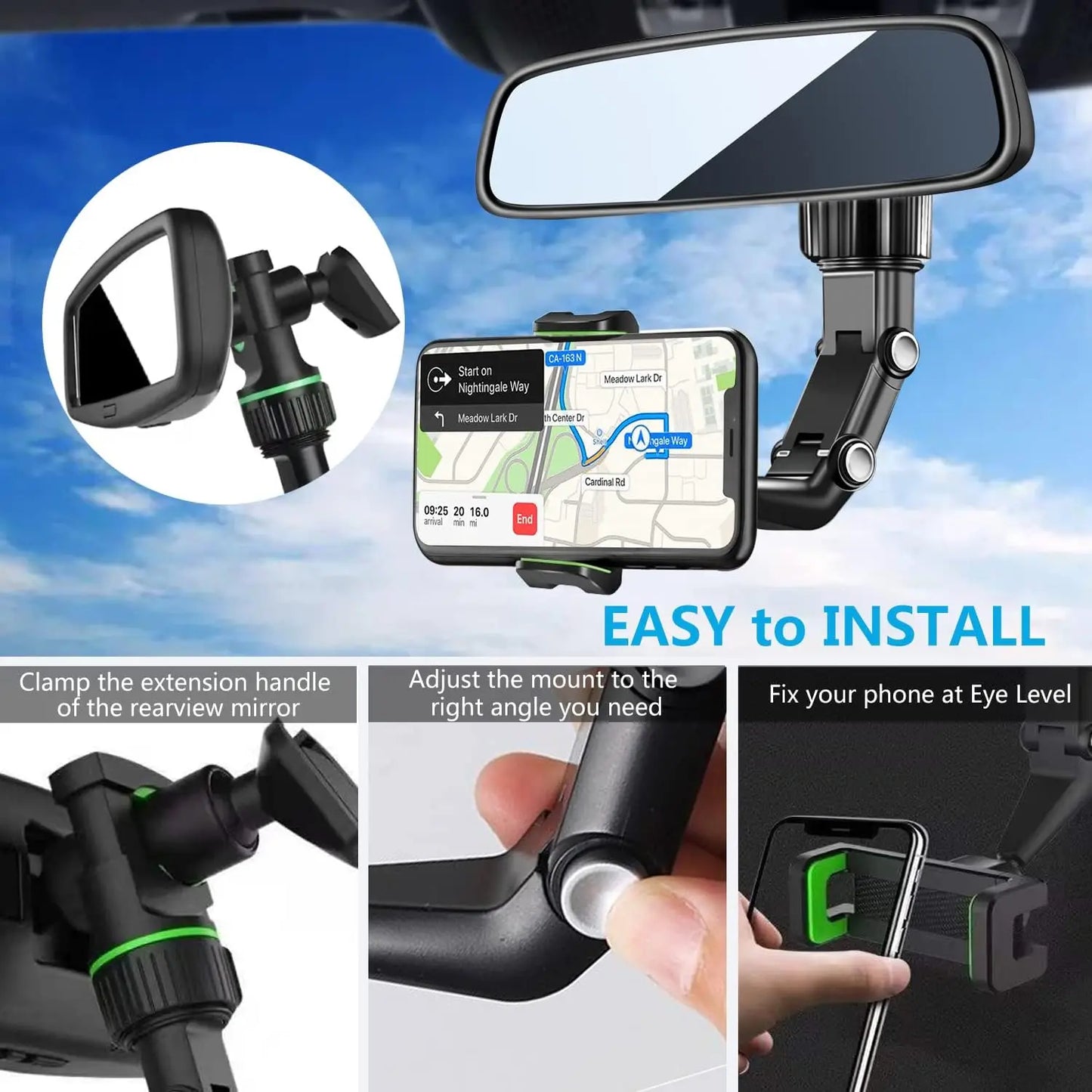 Rearview Mirror 360° Rotating Phone Holder