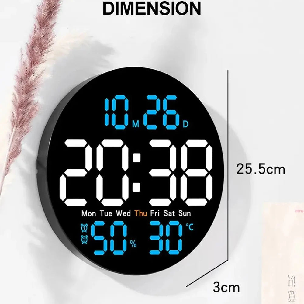 Silent LED Wall Clock with Temperature and Calendar