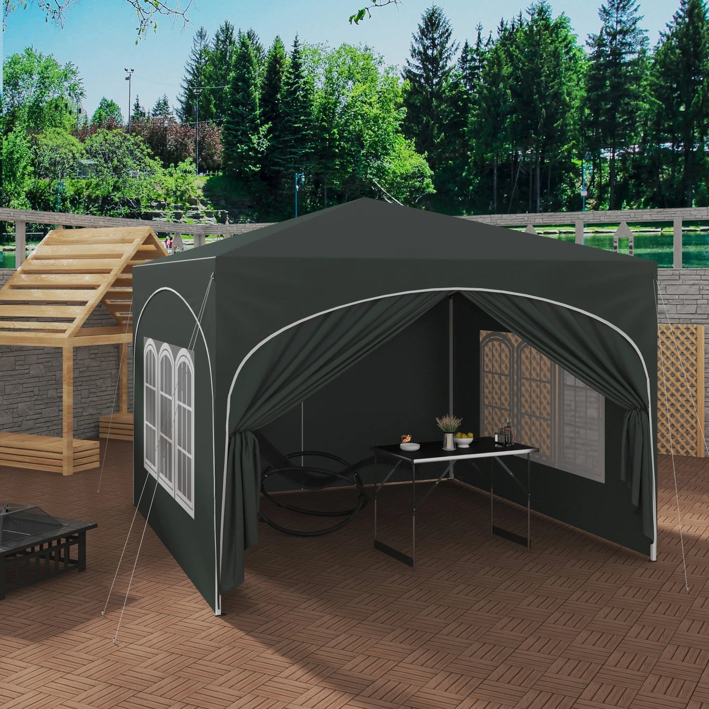 Folding Garden Canopy Tent – 3x3m with 4 Side Walls, UV Protection, and Adjustable Height!