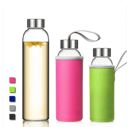 360ml/550ml Portable Transparent Glass Water Bottle with Strainer