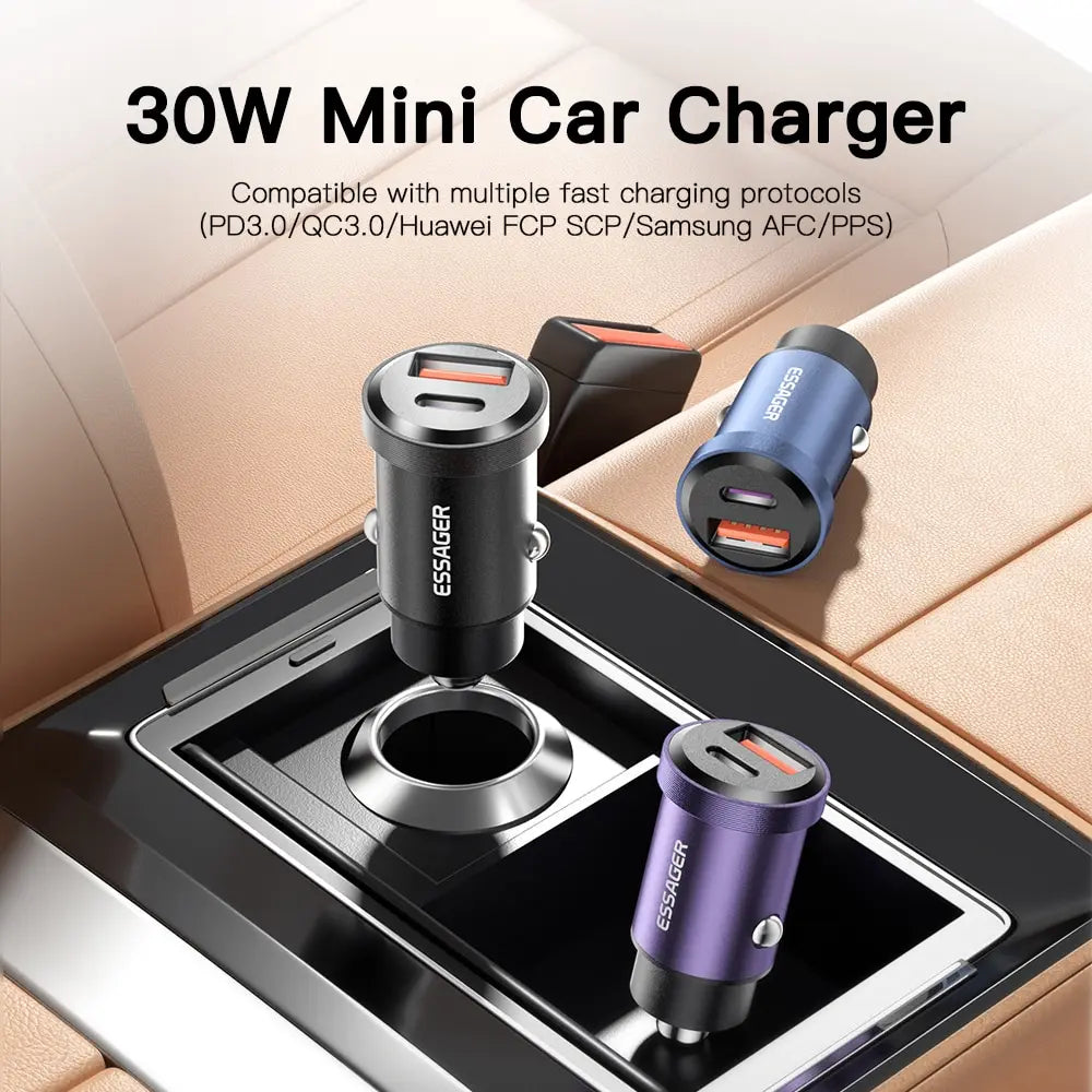 30W/5A QC USB-A / Type-C Car Charger