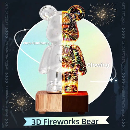 Cute LED Night Light - 3D Firework Bear Projection Lamp