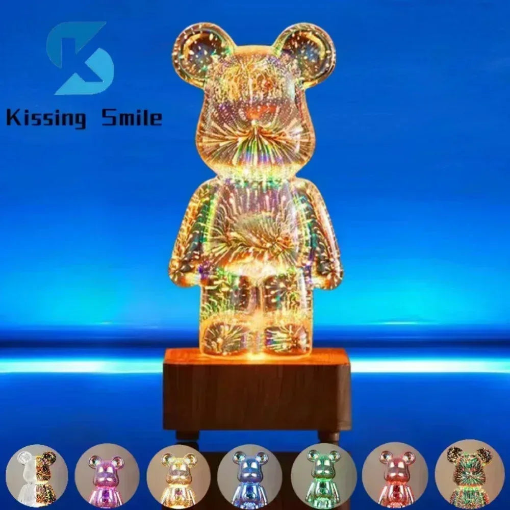 Cute LED Night Light - 3D Firework Bear Projection Lamp