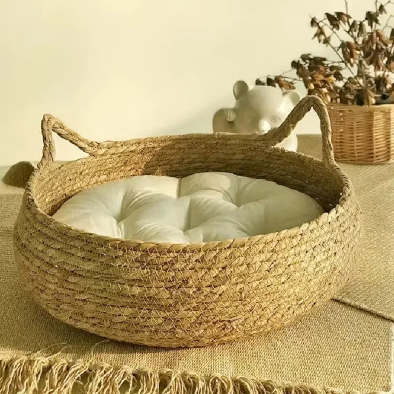 Handmade Rattan Woven Cat Bad